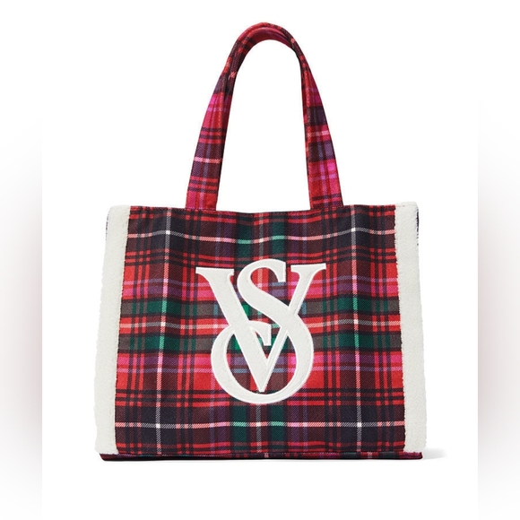 BNWT Victoria's Secret Red Plaid Print Snap Closure Tote Bag - Picture 11 of 14